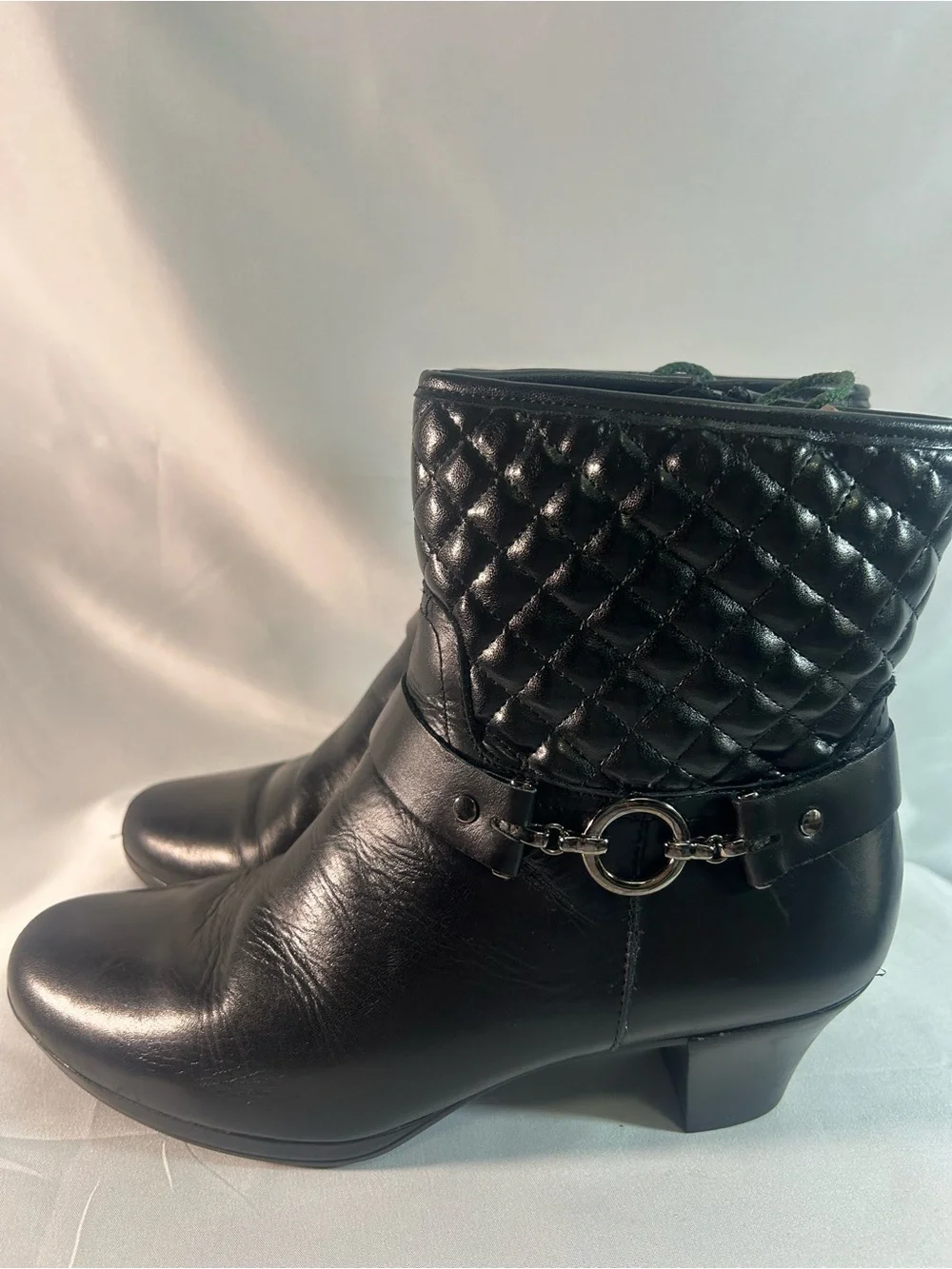 Munro Black Quilted Leather Ankle Boots with Hardware